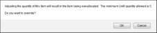 Inventory Data page - Inventory Allocation Message upon Item Quantity Adjustment