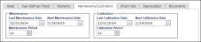 Assets form - Maintenance/Calibration tab